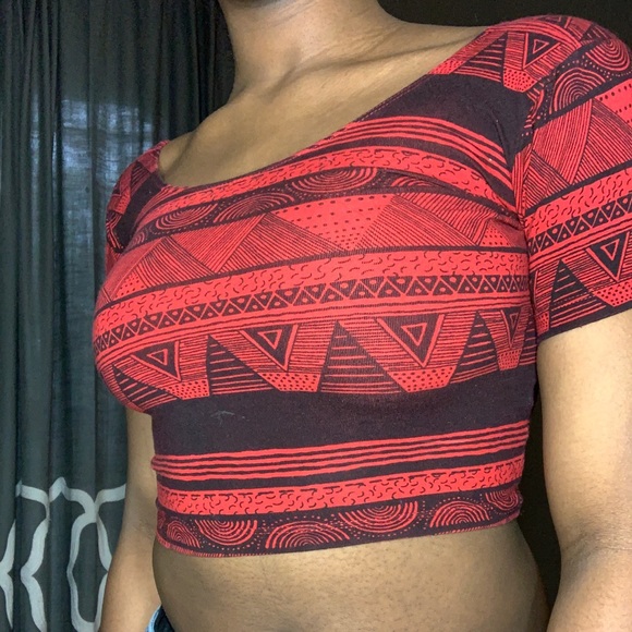 Red and Black American Apparel Tribal Print Top - Picture 2 of 5